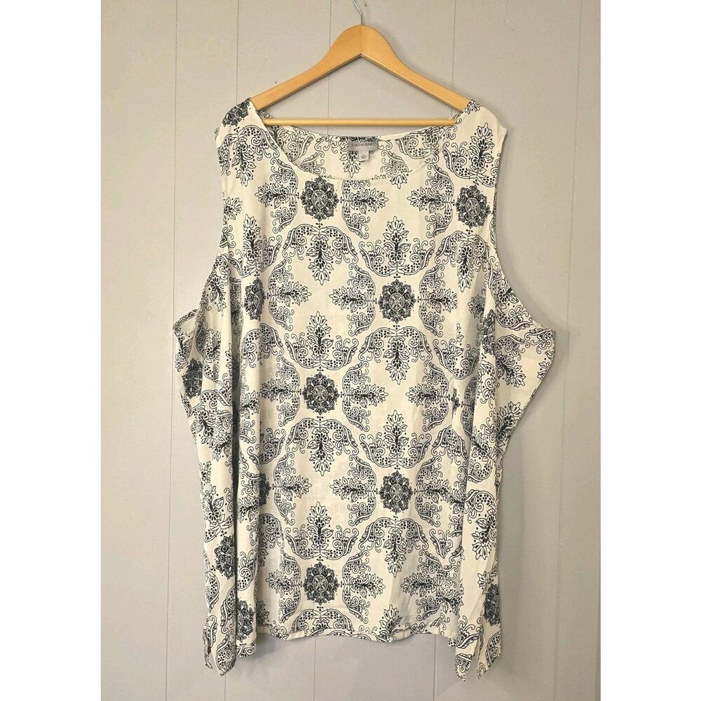 Catherines Womens 6X Tunic Top Black White Versatile Damask Medallion Sleeveless